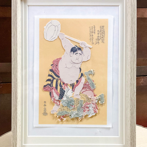 平面切り貼り絵「浮世絵模写/大童山の鬼退治/写楽」原画のみ