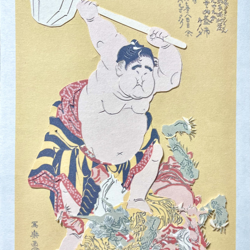 平面切り貼り絵「浮世絵模写/大童山の鬼退治/写楽」原画のみ