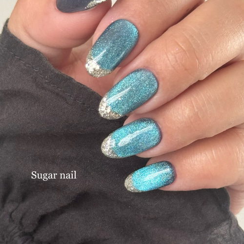 No.335 ネイルチップ　グレー　シェル　オーロラ　キラキラ　マグネット　ラメ 392fbf7c3869ae9607d83f3dc053cb