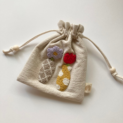 さわやかカラフル 巾着袋 ポーチ メイクポーチ 刺繍 フルーツ