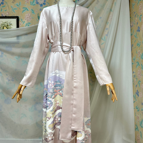 438 着物リメイクロングワンピース　色留袖 438 着物リメイクロングワンピース 色留袖 438 着物リメイクロング