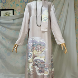 ケイママ様ご予約品 着物リメイク 藤色 四季の花 色留袖ドレス 長袖