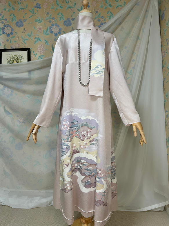 ケイママ様ご予約品 着物リメイク 藤色 四季の花 色留袖ドレス