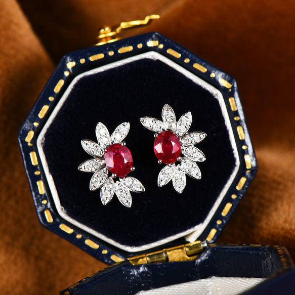 優雅」K18ホワイトゴールド 天然ルビー 天然ダイヤモンド ピアス  