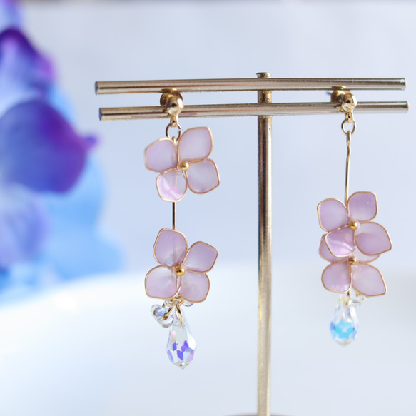 紫陽花としずく ー雨音ー ピアス・イヤリング あじさい アジサイ 