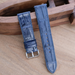 腕時計ベルト革 フラットタイプ 厚み約2mm ネイビー クロコ竹腑柄 時計
