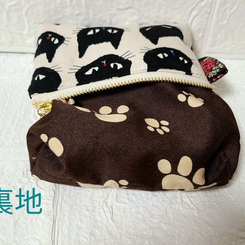 ハンドメイド 12㎝ミニファスナーポーチ コスメカードケース 猫