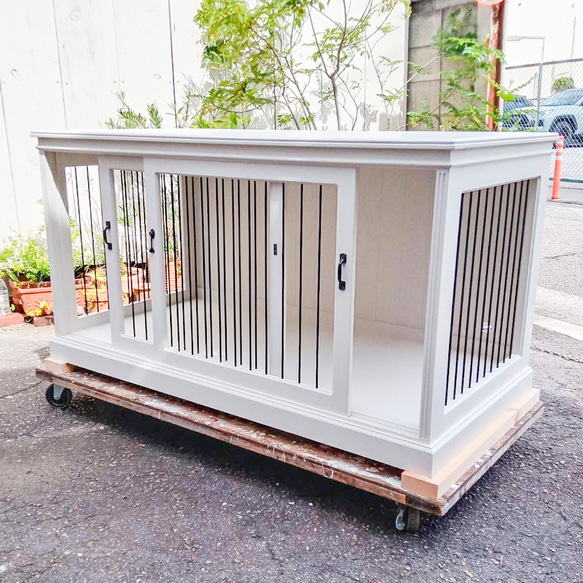 おしゃれな木製ドッグケージ かわいいドックハウス インテリア室内用犬小屋 大型犬 アンティーク調 オーダーメイド家具 