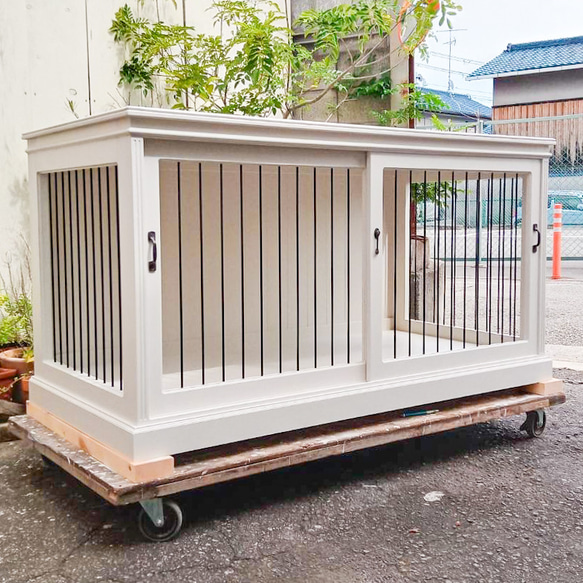 おしゃれな木製ドッグケージ かわいいドックハウス インテリア室内用犬小屋 大型犬 アンティーク調 オーダーメイド家具 
