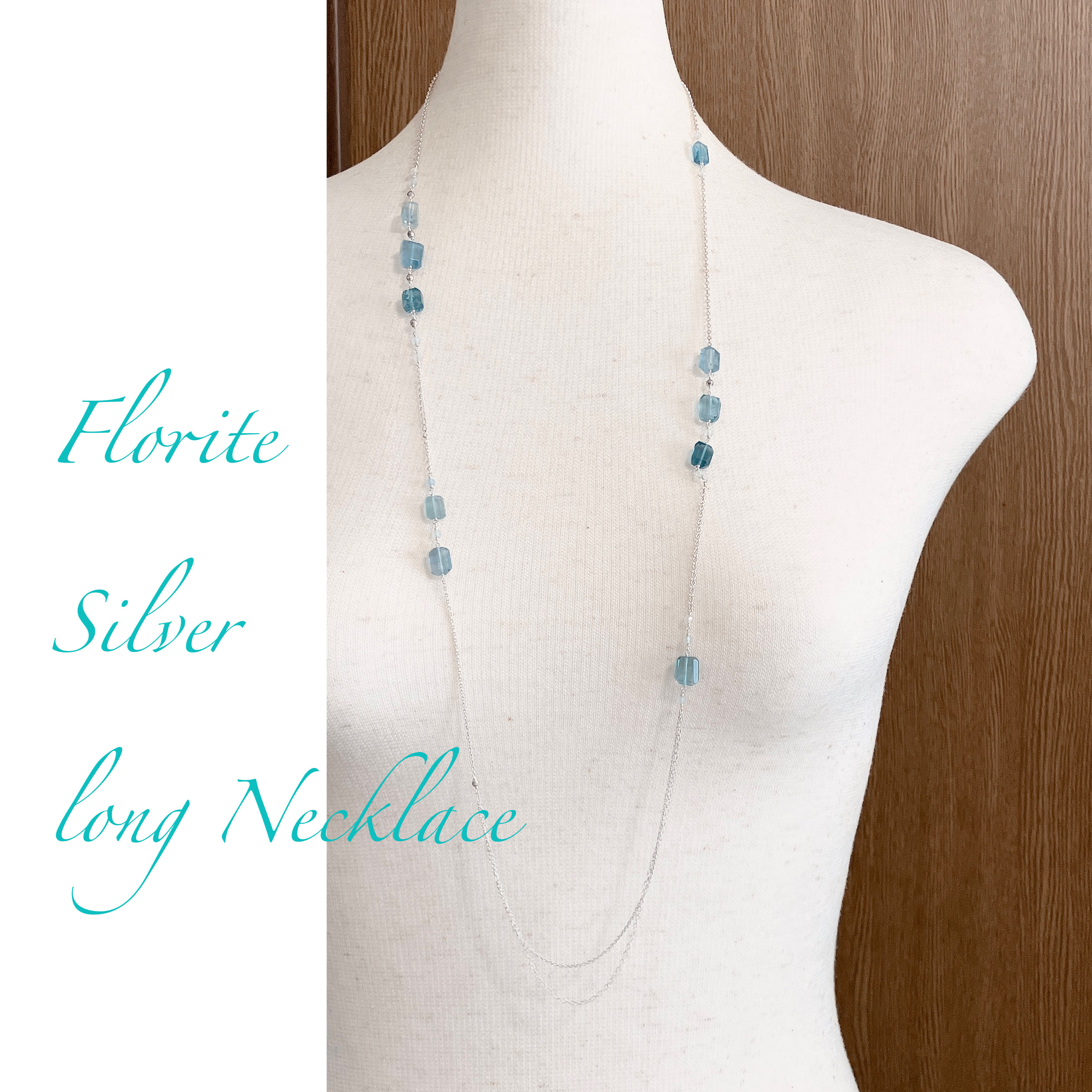 天然石　ブルーグリーン・フローライト*ロングネックレス　(シルバー925製)