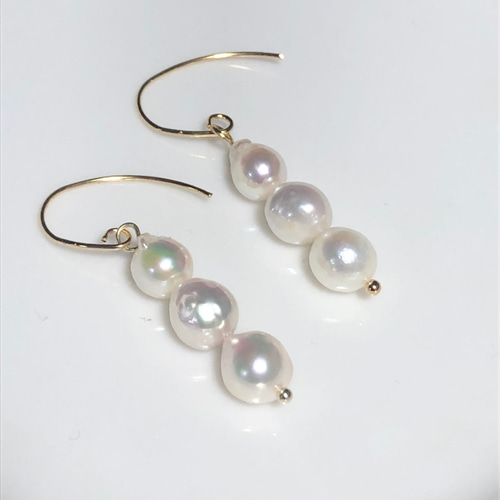 金属アレルギー対応 天然アコヤ 本真珠 バロック パール フック  