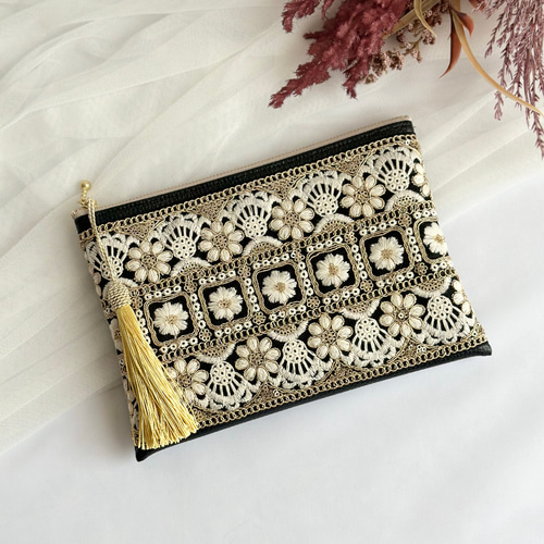 ファスナー母子手帳ケース Sサイズ インド刺繍リボン お薬手帳ケース