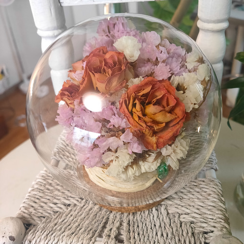 ありがとう価格❤シリカゲルDRY薔薇&☆スターチス❤のガラスドーム