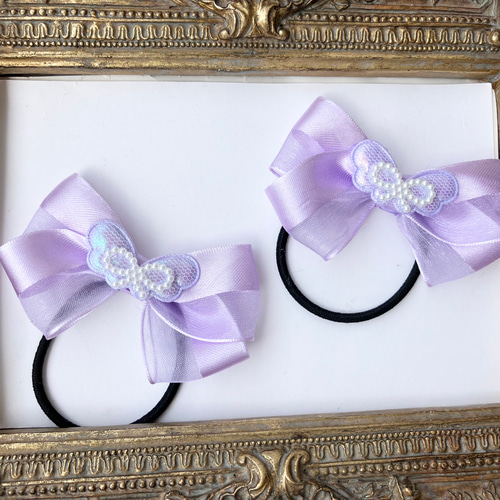 【姉妹セット】オーガンジーリボンヘアゴム 天使の羽根 姉妹セット】オーガンジーリボンヘアゴム 天使の羽根