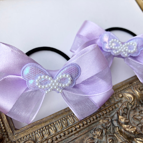 姉妹セット】オーガンジーリボンヘアゴム 天使の羽根