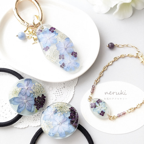No.18 ハンドメイド ヘアゴム レジン 紫陽花 アジサイ No.18 ハンドメイド ヘアゴム レジン 紫陽花 アジサイ