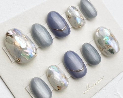 No.582]シェルネイル/ニュアンス/奥行き/ブルー/水色/マグネット/上品  
