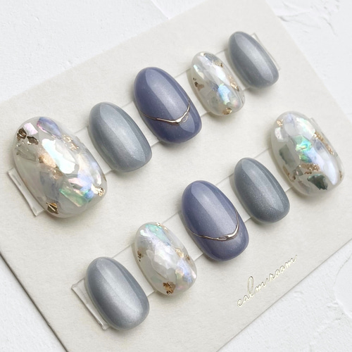 No.582]シェルネイル/ニュアンス/奥行き/ブルー/水色/マグネット/上品  