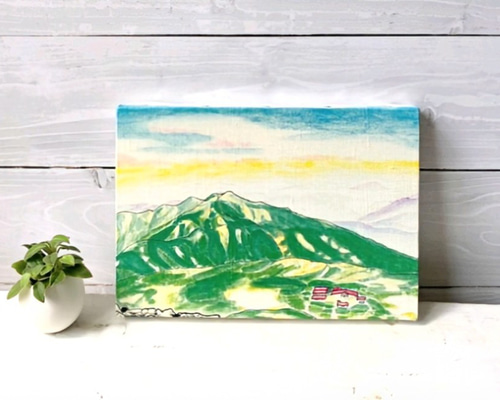 水彩画 雲と山の風景 サインあり 山の絵『白山からの朝』キャンバス プリント 山 登山 朝日 絵 絵画