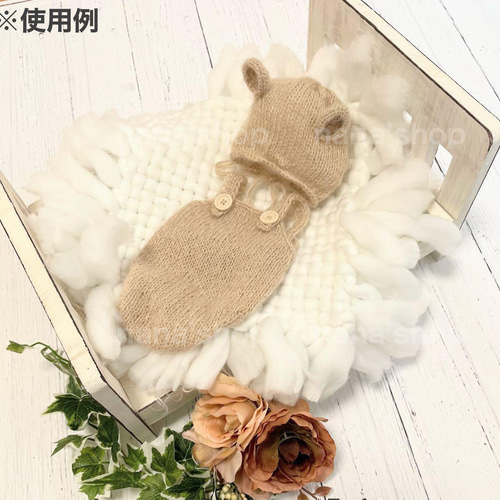 ブラウン♪くま耳帽子とクマオーバーオール ニューボーンフォト撮影衣装 ボンネット ニューボーンフォト くま耳帽子とクマロンパース