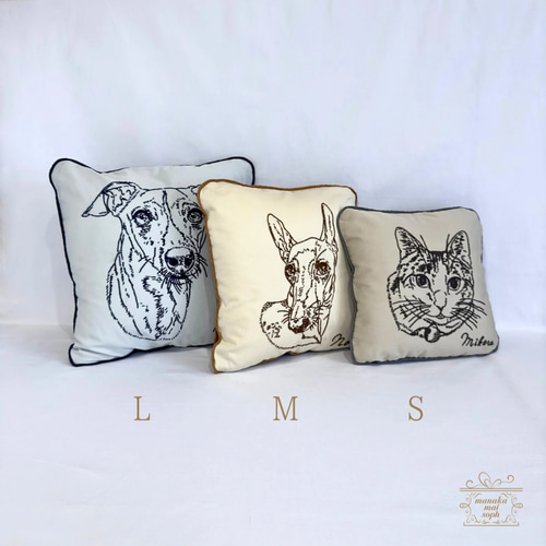 受注制作】uchinoko線画刺繍クッション S クッション