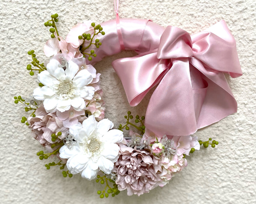 ♡color選べます♡リボンリースの花時計版　お祝いやお洒落なリビングにも◎ おうちで作ろう 「 大人可愛いピンクリボンリース 」＆『 薬膳茶
