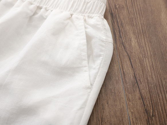 亞麻7分丈ロングパンツ コットン製テーパードパンツ #K-9 12枚目の画像