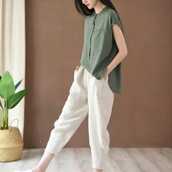 亞麻7分丈ロングパンツ コットン製テーパードパンツ #K-9 5枚目の画像