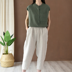 亞麻7分丈ロングパンツ コットン製テーパードパンツ #K-9 4枚目の画像