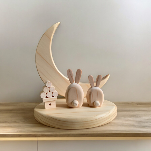 秋限定2025 木製 月飾りオブジェ 9月 お月見 うさぎとお団子～中秋の