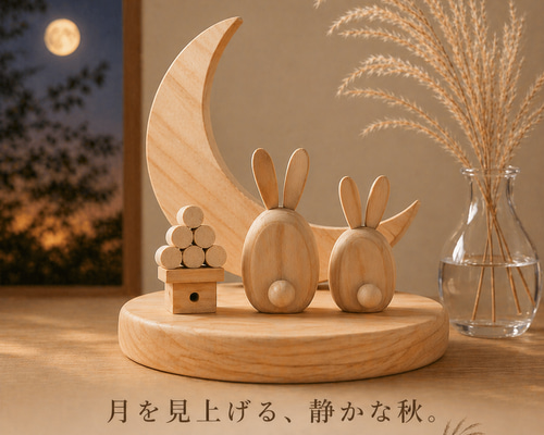 秋限定2025 木製 月飾りオブジェ 9月 お月見 うさぎとお団子～中秋の