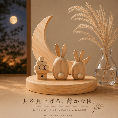 秋限定2025 木製 月飾りオブジェ 9月 お月見 うさぎとお団子～中秋の