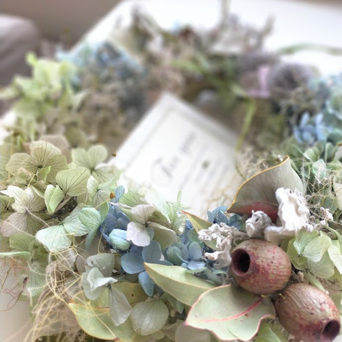 Creema限定】爽やかな紫陽花のリース ドライフラワー ブルー