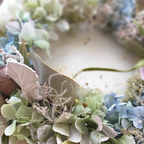 Creema限定】爽やかな紫陽花のリース ドライフラワー ブルー Creema限定】爽やかな紫陽花のリース ドライフラワー ブルー