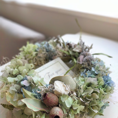 Creema限定】爽やかな紫陽花のリース ドライフラワー ブルー Creema限定】爽やかな紫陽花のリース ドライフラワー ブルー