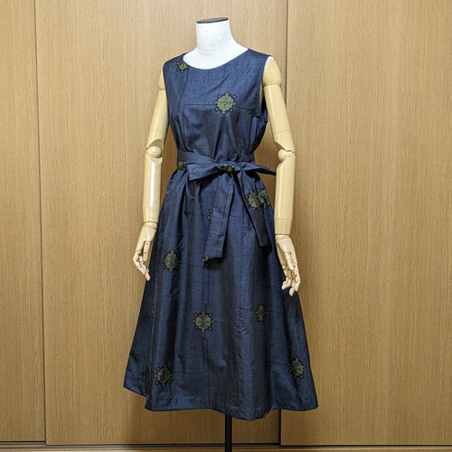 SOLD 着物リメイク ワンピース 大島紬 M〜L ワンピース さらあお