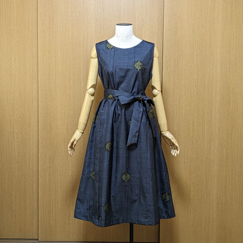 SOLD 着物リメイク ワンピース 大島紬 M〜L ワンピース さらあお