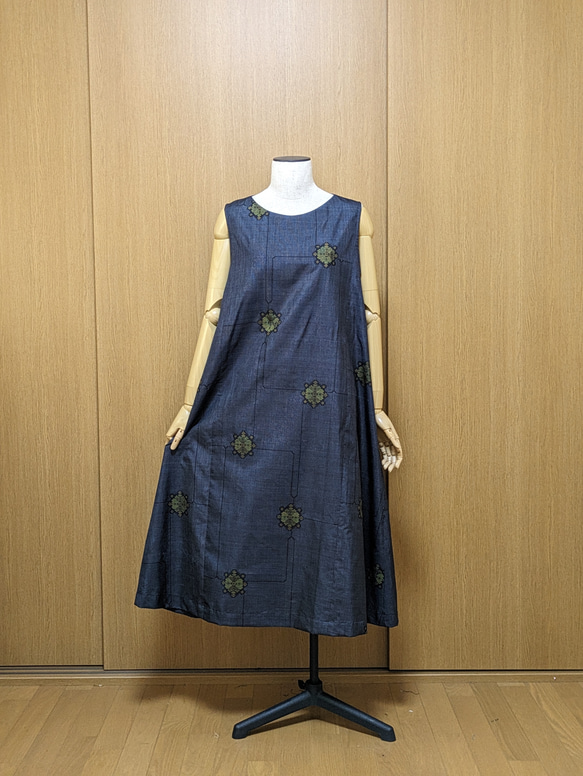 SOLD　着物リメイク　ワンピース　大島紬　M〜L 