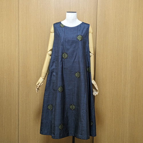 249　手染め大輔　着物リメイク　大島　ワンピース　ストール付　フリーサイズ 249 手染め大輔 着物リメイク 大島 ワンピース ストール付