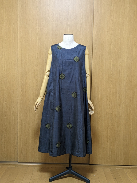SOLD　着物リメイク　ワンピース　大島紬　M〜L 
