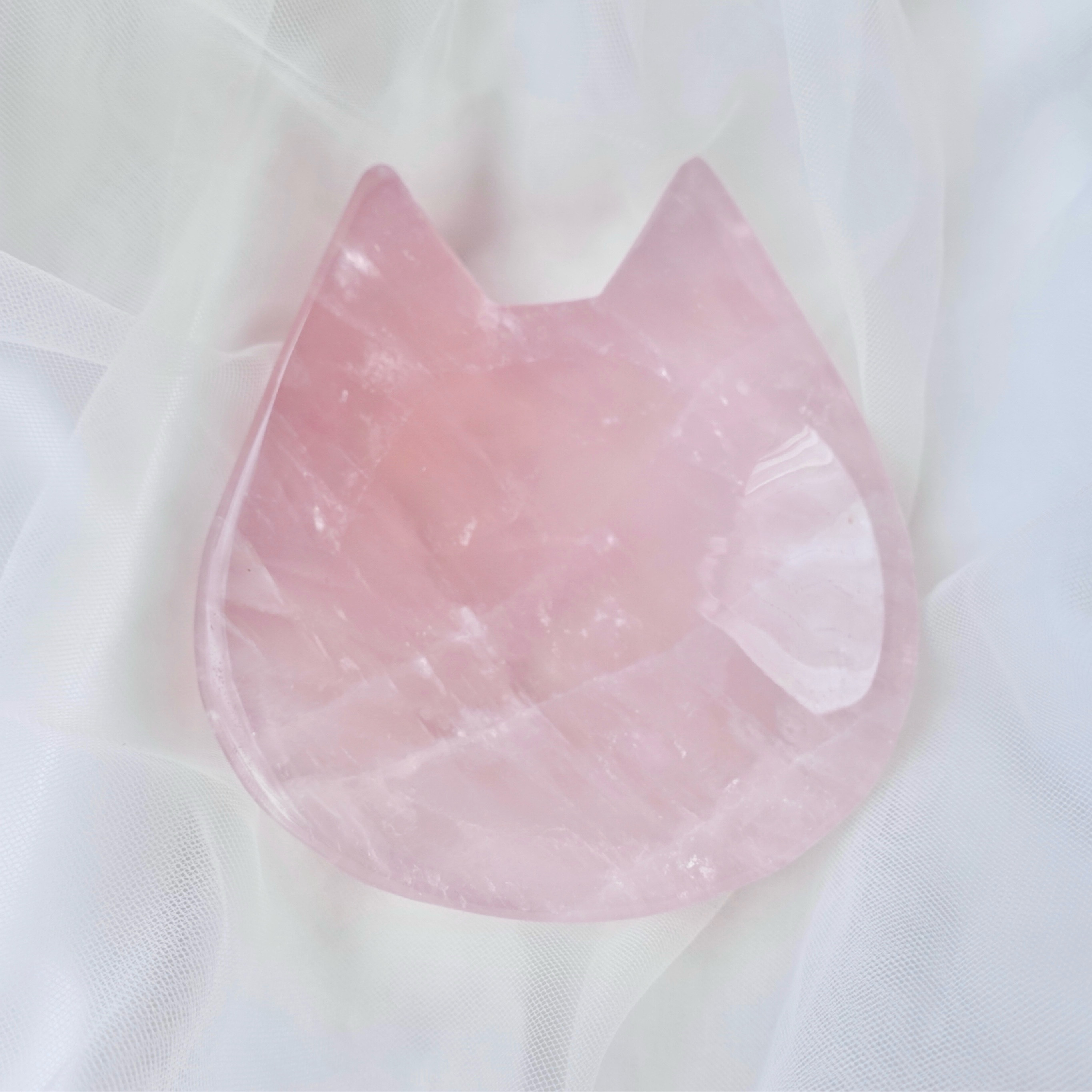 Rose Quartz ローズクォーツ 猫の顔形トレイ 天然石小皿