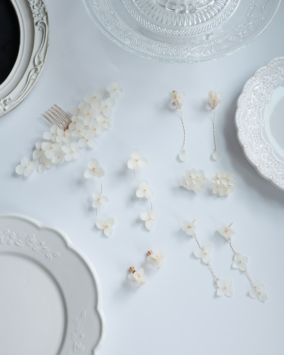 強度○　本物の紫陽花のピアス　イヤリング　ウェディングや贈り物ギフトにも　N115 4枚目の画像