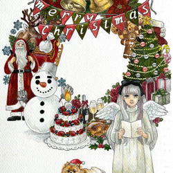 水彩画原画【Merry Christmas クリスマスツリー】送料無料！ イラスト