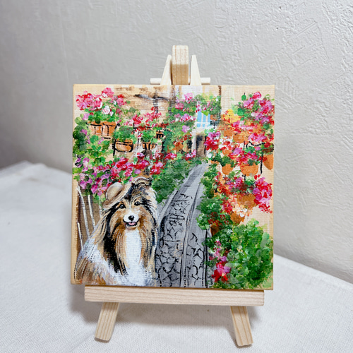 イタリアの街とシェルティ 小さい絵 シェルティ 絵画 三毛犬屋 イタリアの街とシェルティ 小さい絵 シェルティ 絵画 三毛犬屋