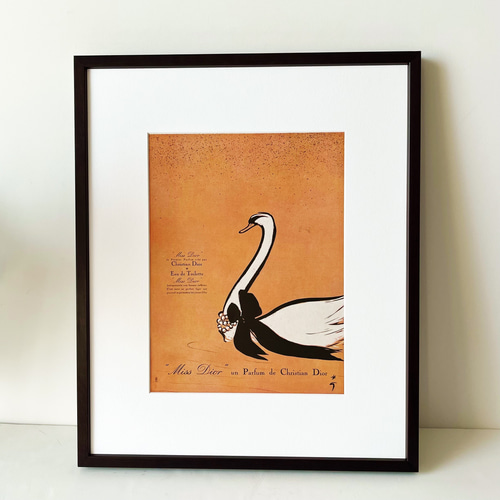 1950年代 広告＞Dior ディオール Rene Gruau 白鳥 ポスター