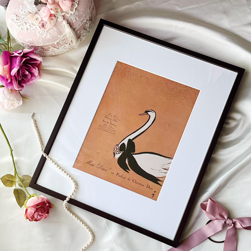 1950年代 広告＞Dior ディオール Rene Gruau 白鳥 ポスター