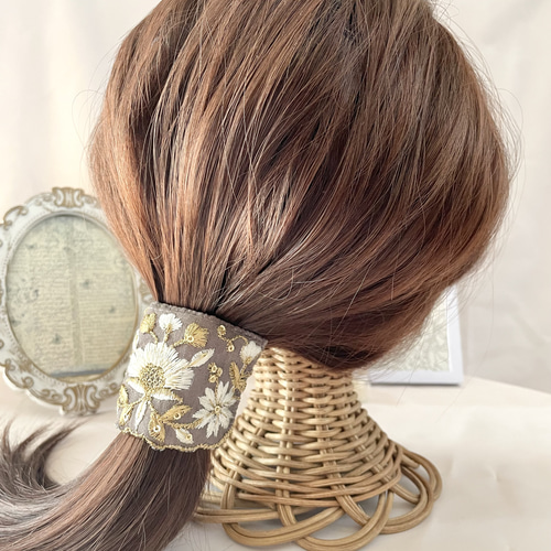 販売終了】緩まない最強ヘアゴム！！インド刺繍リボン ヘアゴム