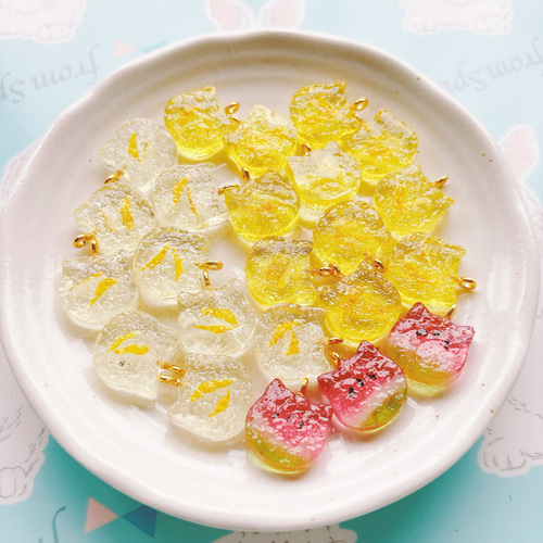 ね琥珀糖チャーム フェイクスイーツ 練り切り 樹脂粘土 和菓子 猫