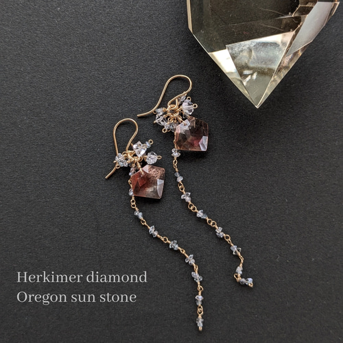 のほほん❤️オパライズドウッド ハーキマー14kgfピアス のほほん