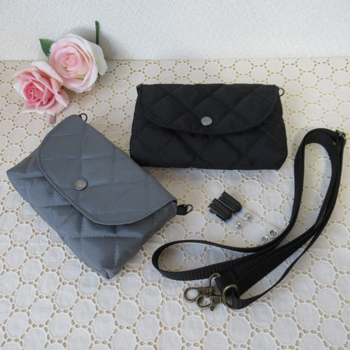 改良サイズ大人の移動ポケット撥水ナイロンキルティング❛グレー❜で